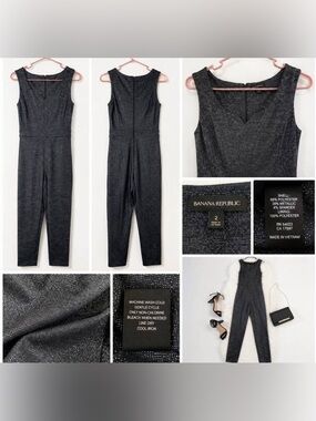 Banana Republic Women's Sleeveless Metallic Charcoal Jumpsuit - Dark Gray